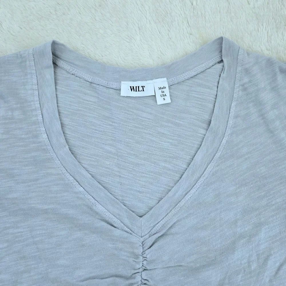 Wilt🥀 Dusty Blue💙-Grey🩶 Slub Knit V-Neck Top - NWT - Picture 3 of 15